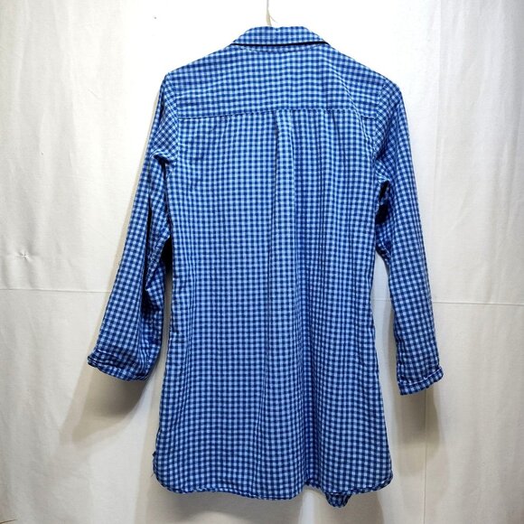 Victorias Secret Blue Gingham Med Button-Up Shirt Dress Long Sleeve Roll Up Tabs - Picture 2 of 11